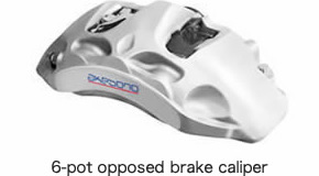 10-pot opposed aluminum monoblock brake caliper for high performance vehicles