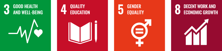 3.GOOD HEALTH AND WELL-BEING, 4.QUALITY EDUCATION, 5.GENDER EQUALITY, 8.DECENT WORK AND ECONOMIC GROWTH