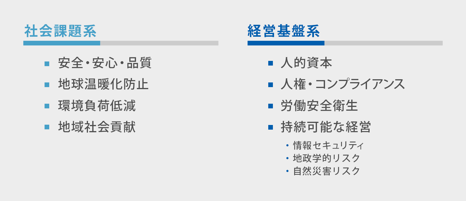 マテリアリティ（重要課題） ― 社会課題系・経営基盤系