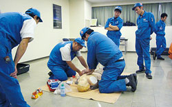 Resuscitation training at Akebono Brake Yamagata Manufacturing Co. Ltd.